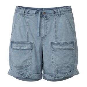 Sundance Women Size 10 Blue Chambray Cargo Shorts Cuffed Drawstring Waist